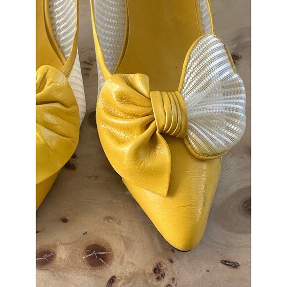 Sacha London Yellow Bow Heels Pointed Toe Size 7.5B - Picture 2 of 9